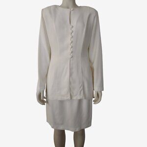 Vintage 1990s 2 Piece White Button Down Jacket and Mini Skirt Suit Set